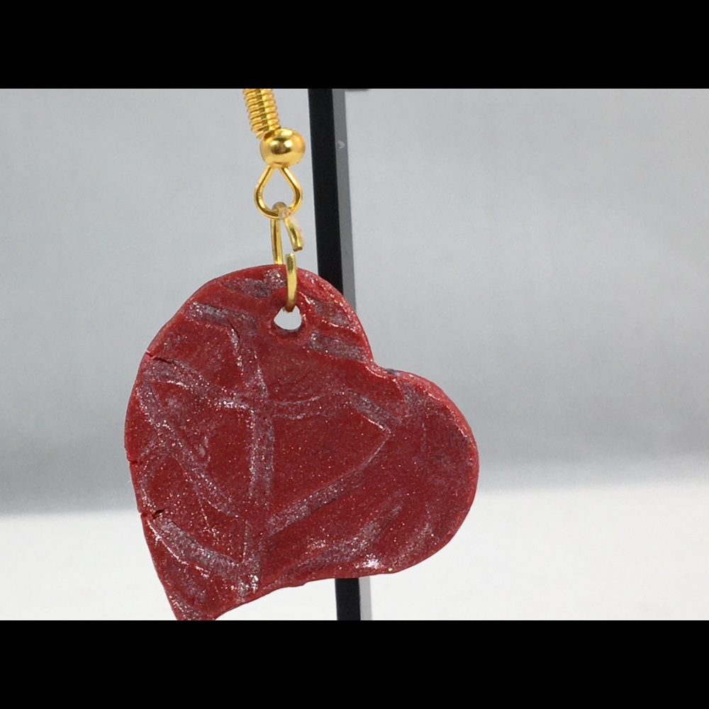 Unique Handmade Red Heart Polymer Clay Earrings - Picture 5 of 8